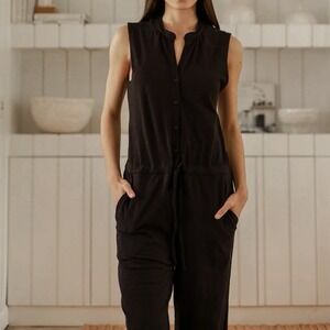 Leallo Size S Polly Jumpsuit Black Drawstring Cotton Pockets Minimalist Chic